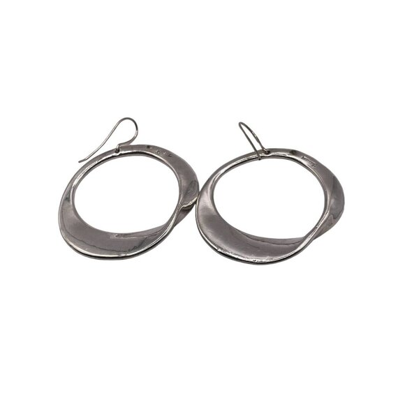 Sterling Silver Plated Abstract Open Hoop Earrings Pierced Signed Israel - Picture 9 of 14